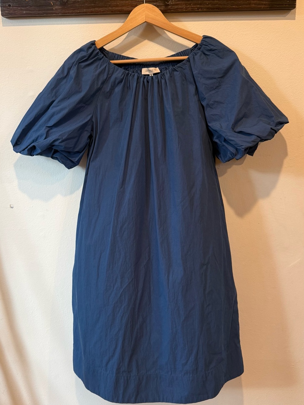 Puff Sleeve Navy Blue Shift Dress Lafayette 148 Med
